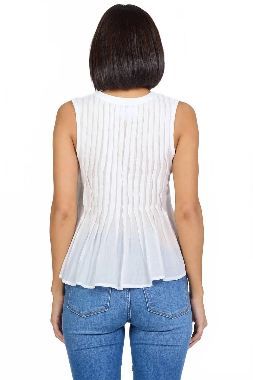 NEW DEAR JOHN DENIM lucy sleeveless pleated top in white - Picture 3 of 4